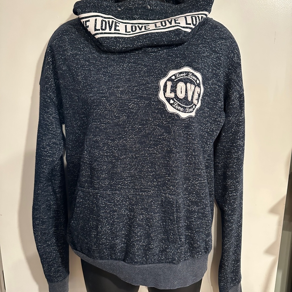 4/$16 Navy Blue Hoodie with Love Patch